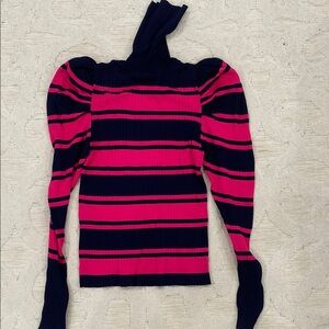 Zara Pink and Blue Turtleneck Sweater with Bold Stripes